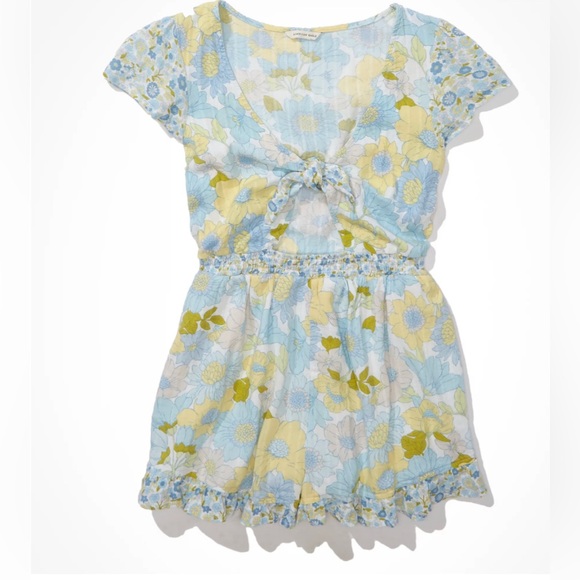 AE Floral Cut-Out Tie-Front Romper - Picture 3 of 4